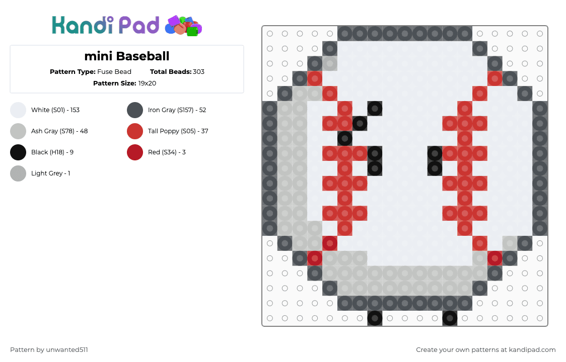 mini Baseball - Fuse Bead Pattern by unwanted511 on Kandi Pad - white,beige,purple,baseball,ii,ii season 2,baseball ii,baseball ii season 2,grand slams,baseball grand slams,osc
