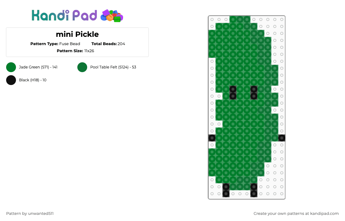 mini Pickle - Fuse Bead Pattern by unwanted511 on Kandi Pad - green,pickle,inanimate insanity,ii,ii season 2,pickle ii,pickle ii season 2,team chicken leg,osc