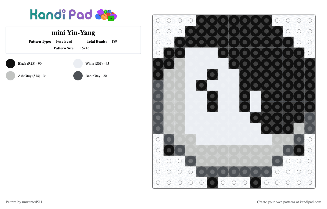 mini Yin-Yang - Fuse Bead Pattern by unwanted511 on Kandi Pad - gray,beige,yinyang,ii,ii s2,ii s3,yinyang ii,yinyang ii s2,yinyang ii s3,osc