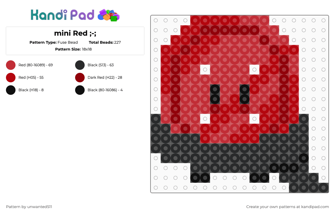 mini Red ;-; - Fuse Bead Pattern by unwanted511 on Kandi Pad - black,red