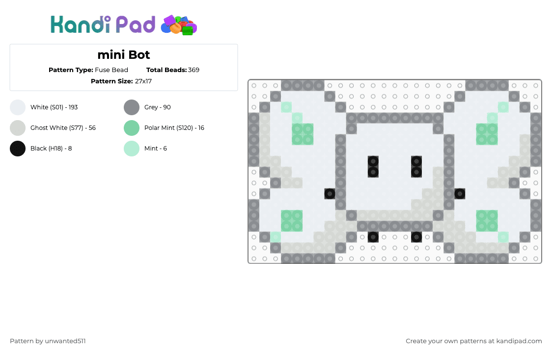 mini Bot - Fuse Bead Pattern by unwanted511 on Kandi Pad - white,gray,bot,ii,ii season 3,ii season 4,bot ii,bot ii season 3,bot ii season 4,osc