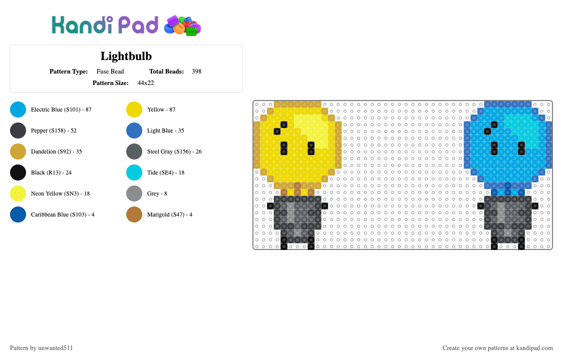 Lightbulb - Fuse Bead Pattern by unwanted511 on Kandi Pad - light blue, yellow
