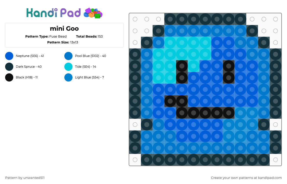 mini Goo - Fuse Bead Pattern by unwanted511 on Kandi Pad - blue,goo,inanimate insanity,ii,ii season 3,ii season 4,goo ii,goo ii season 3,goo ii season 4