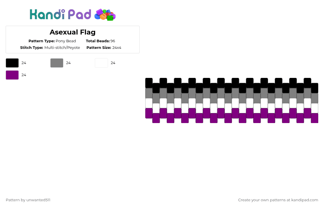 Asexual Flag - Pony Bead Pattern by unwanted511 on Kandi Pad - gray,pink,lgbtq,asexual,flag,asexual flag,lgbtq asexual flag