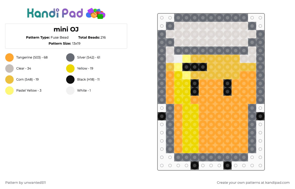 mini OJ - Fuse Bead Pattern by unwanted511 on Kandi Pad - gray, ii, ii season 2, ii season 3, oj, oj ii, oj ii season 2, oj ii season 3, orange, orange juice
