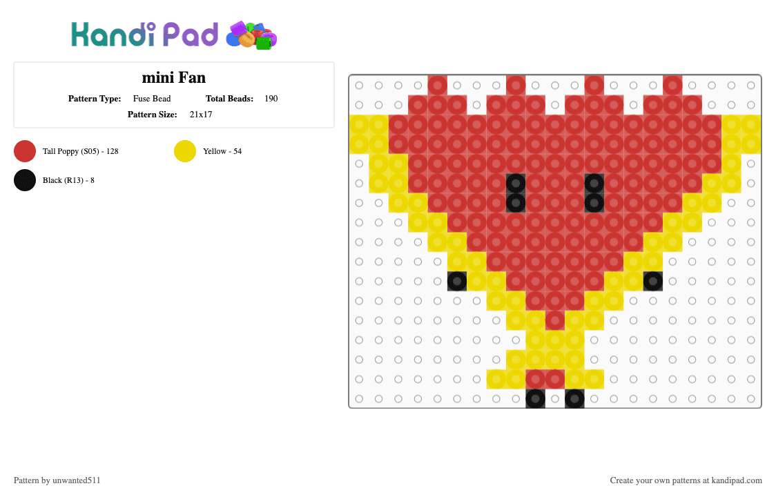 mini Fan - Fuse Bead Pattern by unwanted511 on Kandi Pad - red,yellow,fan,ii,ii s2,ii s3,ii s4,fan ii,fan ii s2,fan ii s4