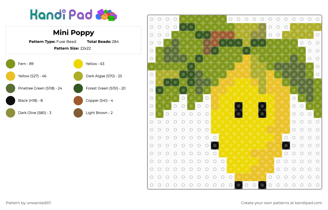 Mini Poppy - Fuse Bead Pattern by unwanted511 on Kandi Pad - gold,yellow