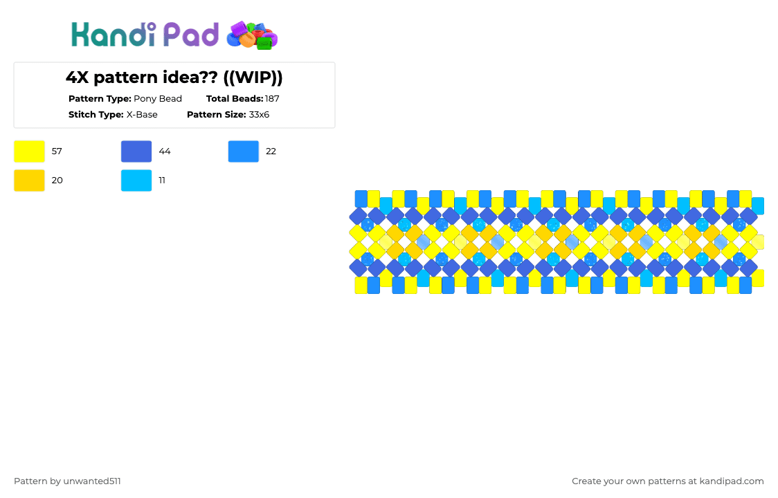 4X pattern idea?? - Pony Bead Pattern by unwanted511 on Kandi Pad - yellow,light blue,4x,four bfb,x bfb,four and x,four and x bfb,osc,bfb,tpot