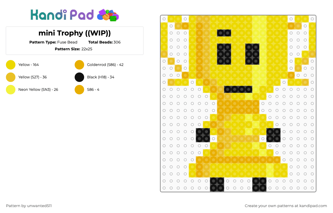 mini Trophy - Fuse Bead Pattern by unwanted511 on Kandi Pad - yellow,trophy,horseplay is my middle name,trophy ii,ii,osc,inanimate insanity,trophy ii 2