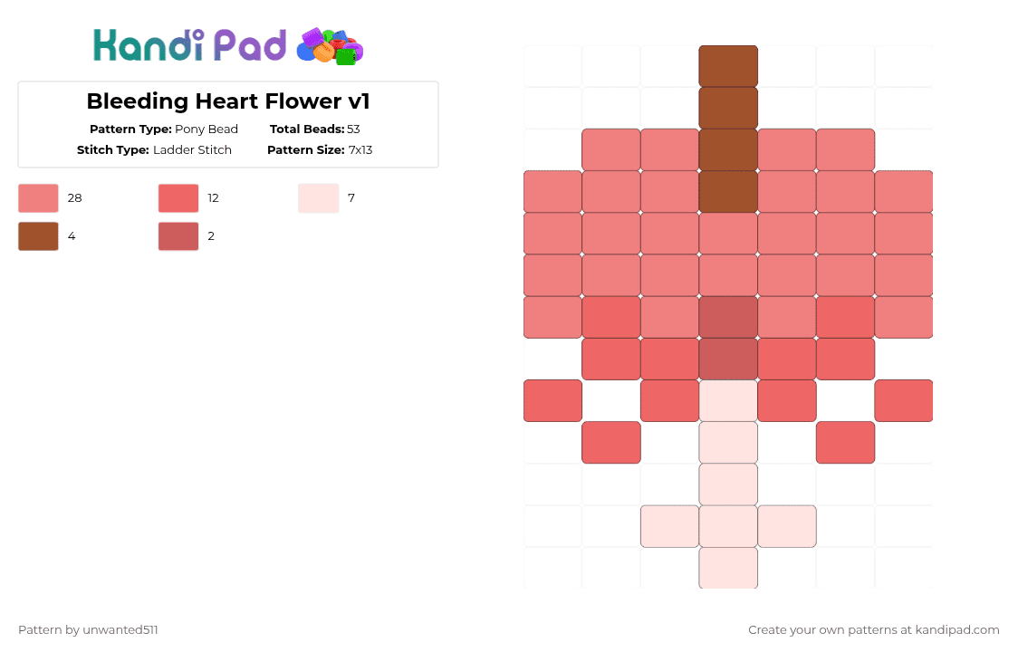Bleeding Heart Flower v1 - Pony Bead Pattern by unwanted511 on Kandi Pad - red,bleeding heart flower,bleeding,heart,flower,bleeding heart,asian bleeding heart flower