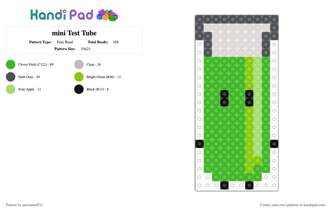 mini Test Tube - Fuse Bead Pattern by unwanted511 on Kandi Pad - green,test tube,ii,ii2,ii3,ii4,test tube ii,test tube ii s2,test tube ii s3