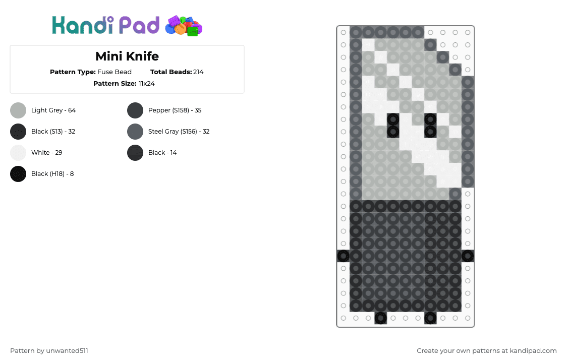 Mini Knife - Fuse Bead Pattern by unwanted511 on Kandi Pad - beige,gray,knife,ii,ii season 2,knife ii,knife ii season 2,inanimate insanity,grand slams ii,osc