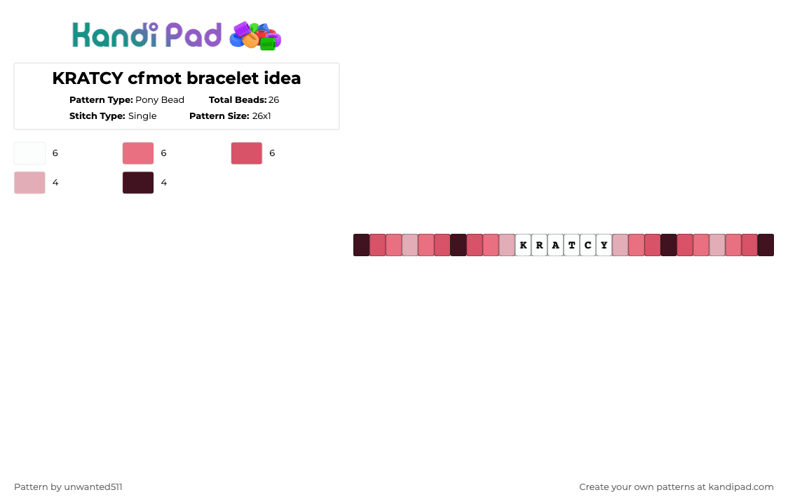 KRATCY cfmot bracelet idea - Pony Bead Pattern by unwanted511 on Kandi Pad - red,kratcy,cfmot,cfmot kratcy