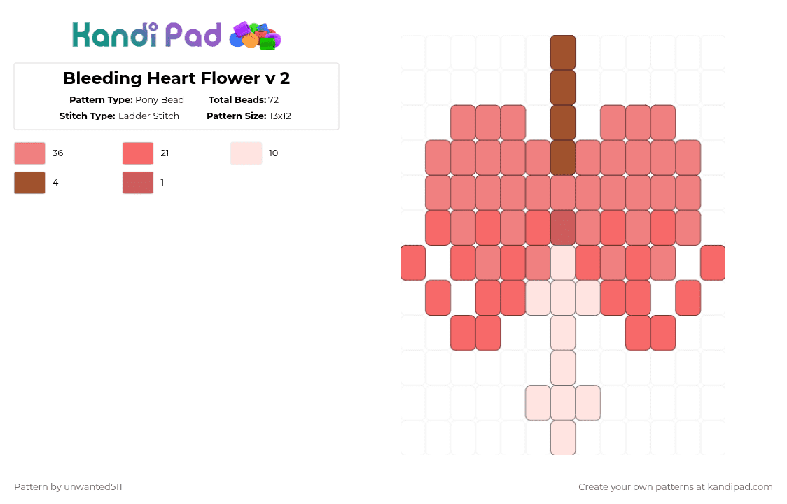 Bleeding Heart Flower v 2 - Pony Bead Pattern by unwanted511 on Kandi Pad - red