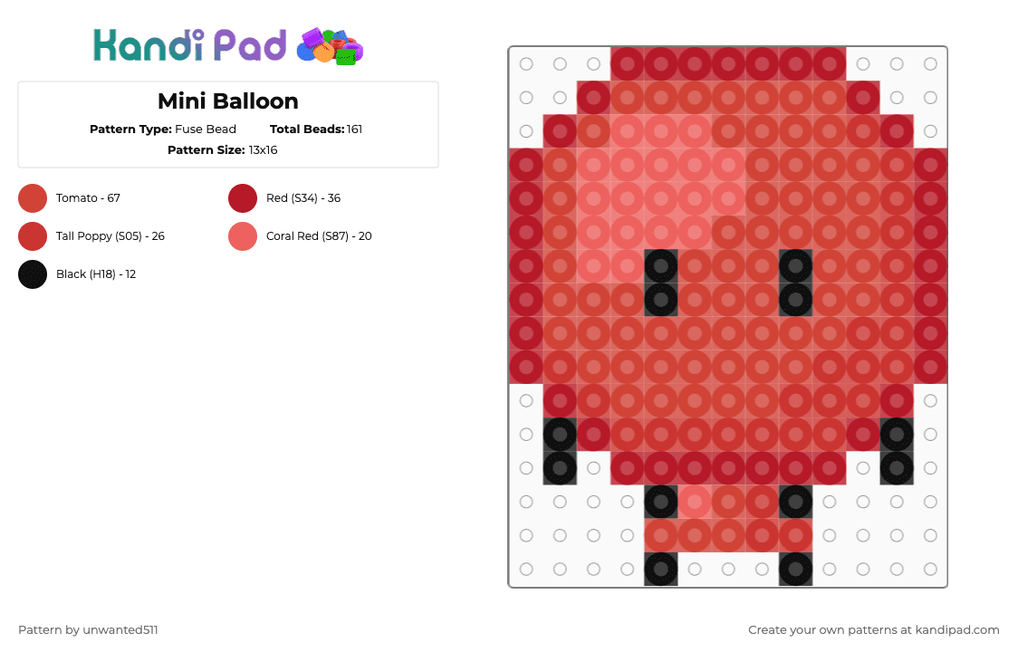Mini Balloon - Fuse Bead Pattern by unwanted511 on Kandi Pad - red,balloon,inanimate insanity,ii,ii season 2,ii season 3,balloon ii,balloon ii season 2,balloon ii season 3