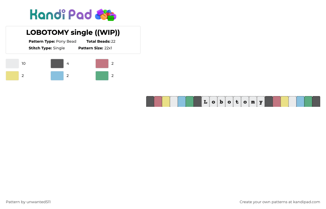 LOBOTOMY single ((WIP)) - Pony Bead Pattern by unwanted511 on Kandi Pad - white,gray