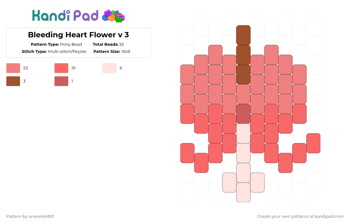 Bleeding Heart Flower v 3 - Pony Bead Pattern by unwanted511 on Kandi Pad - red