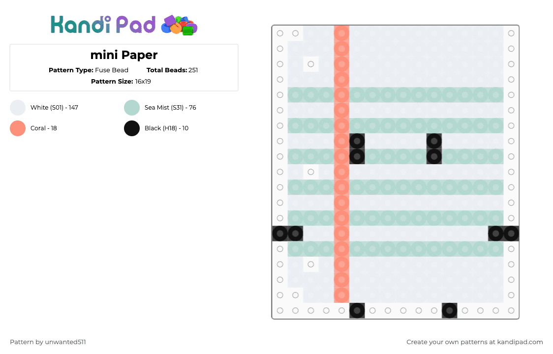 mini Paper - Fuse Bead Pattern by unwanted511 on Kandi Pad - ii, ii season 2, ii season 4, light blue, paper, paper ii, paper ii season 2, paper ii season 4, white