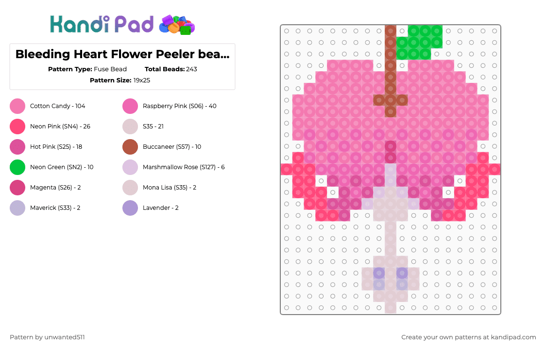 Bleeding Heart Flower Peeler bead design v 2 - Fuse Bead Pattern by unwanted511 on Kandi Pad - pink