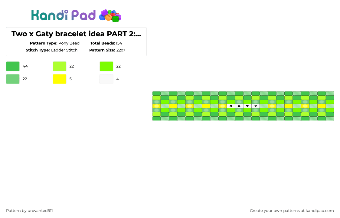 Two x Gaty bracelet idea PART 2: GATY? - Pony Bead Pattern by unwanted511 on Kandi Pad - green,tpot,two,gaty,gattwo,two tpot,gaty tpot,osc,hc