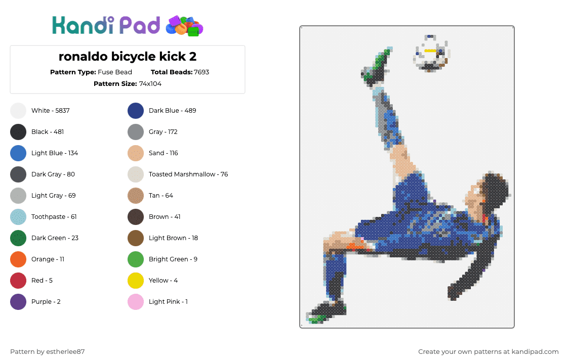 Ronaldo bicycle kick 2 Fuse Bead Pattern - Kandi Pad | Kandi Patterns ...