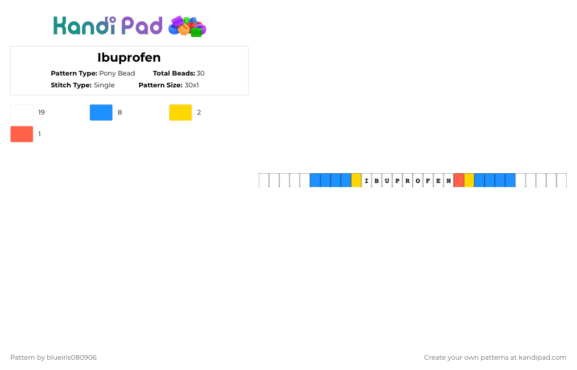 Ibuprofen - Pony Bead Pattern by blueiris080906 on Kandi Pad - white,light blue,medicine,single