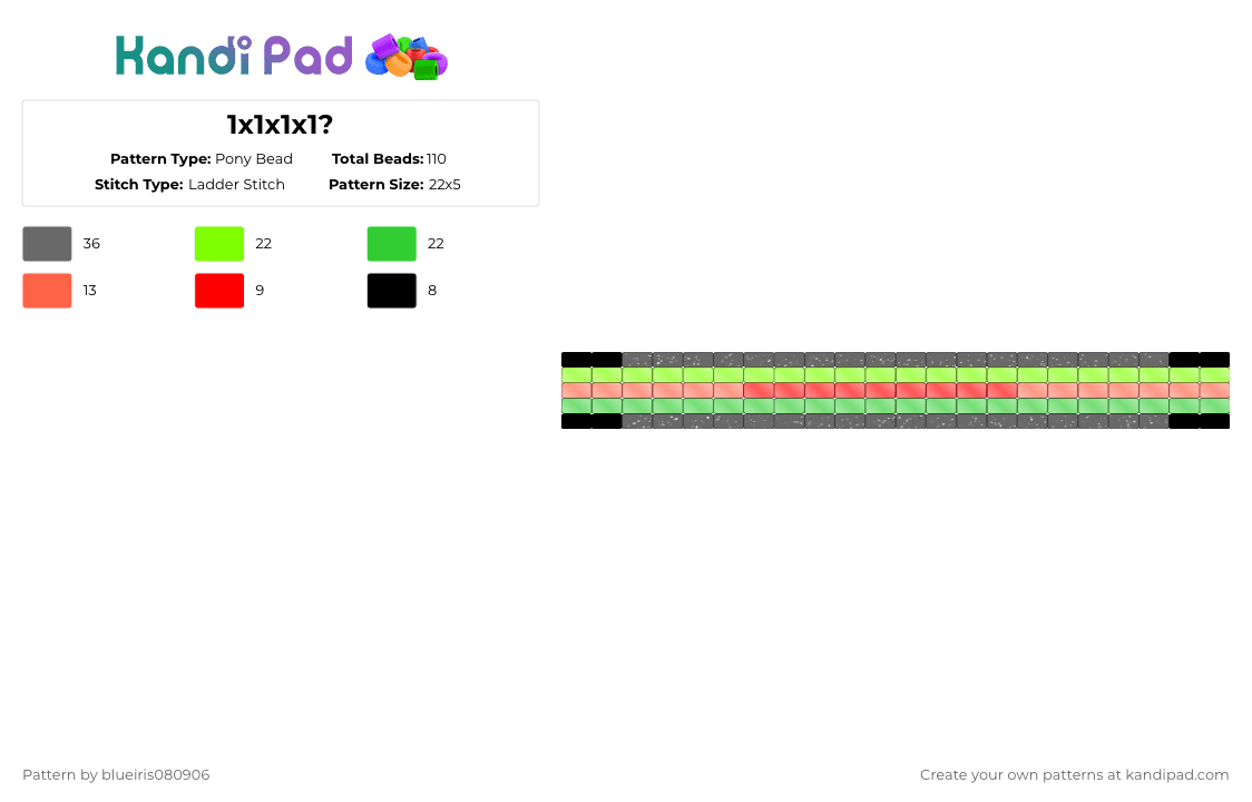 1x1x1x1? - Pony Bead Pattern by blueiris080906 on Kandi Pad - gray,green