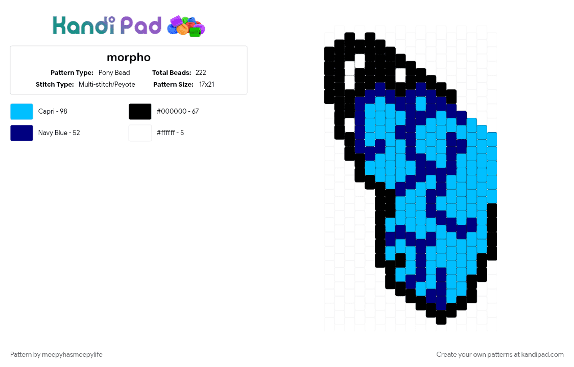 morpho - Pony Bead Pattern by meepyhasmeepylife on Kandi Pad - bug, butterfly, insect, light blue, panel, purple, wing, wings