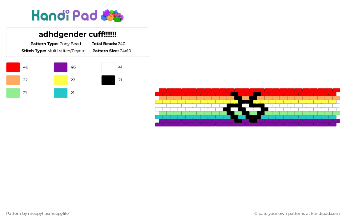 adhdgender cuff!!!!!! - Pony Bead Pattern by meepyhasmeepylife on Kandi Pad - pride,adhd,im terrible at tagging,adhdgender