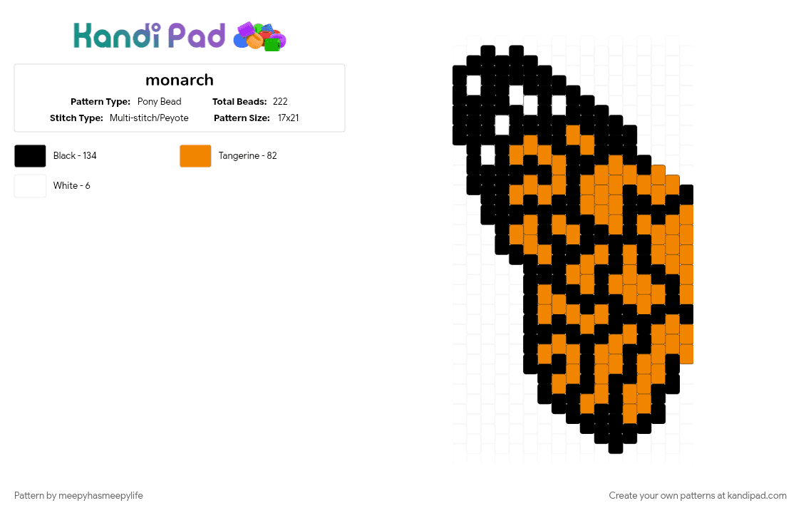 monarch - Pony Bead Pattern by meepyhasmeepylife on Kandi Pad - bug, butterfly, insect, nature, orange, panel, wings
