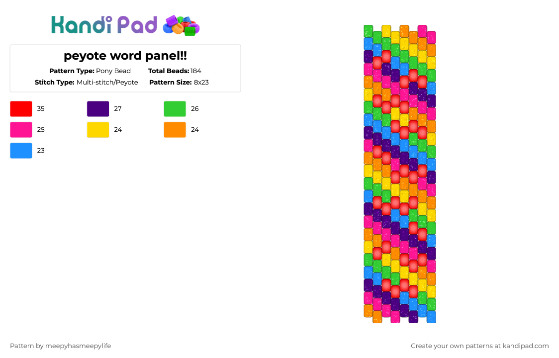 peyote word panel!! - Pony Bead Pattern by meepyhasmeepylife on Kandi Pad - yellow,pink,red,colorful