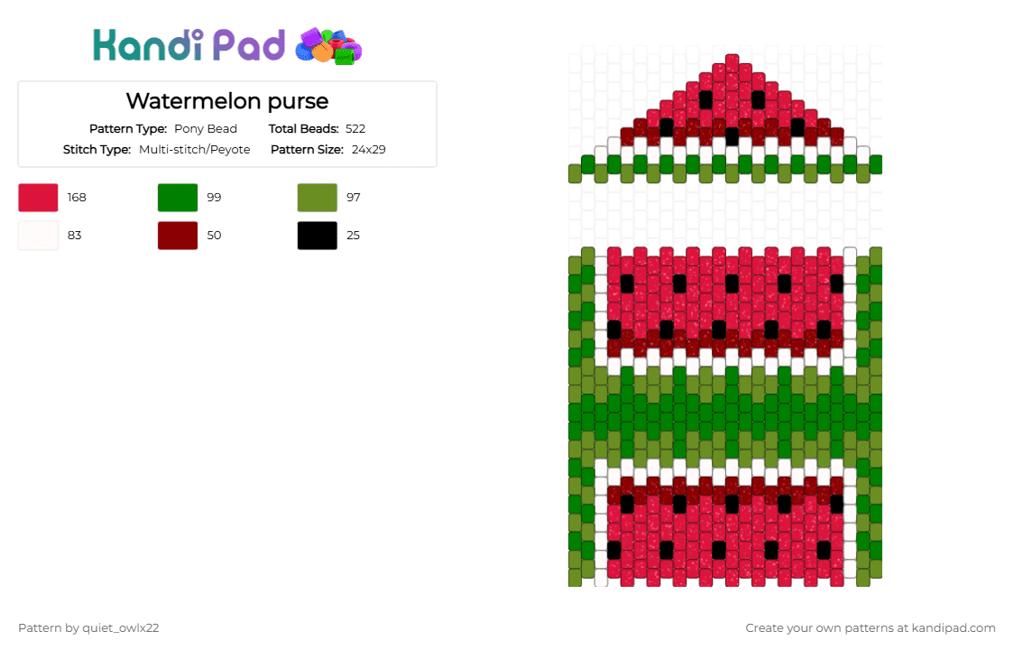 Watermelon purse - Pony Bead Pattern by quiet_owlx22 on Kandi Pad - red,green