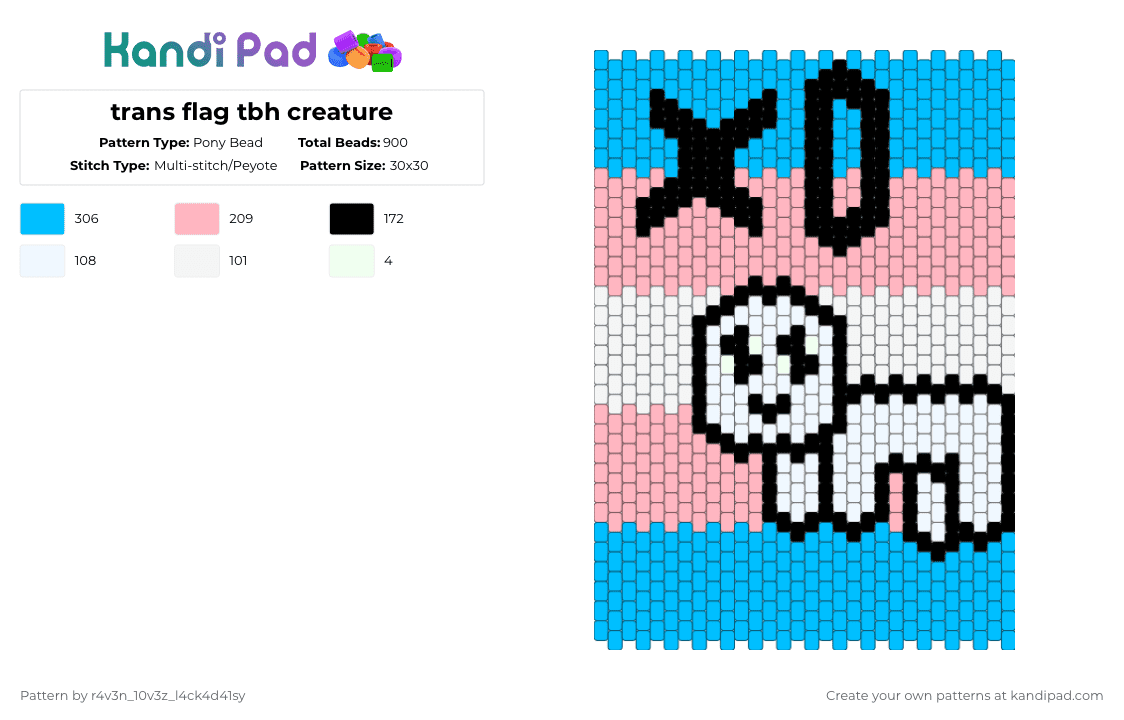 trans flag tbh creature - Pony Bead Pattern by gl1tch_r4v3n on Kandi Pad - light blue,pink