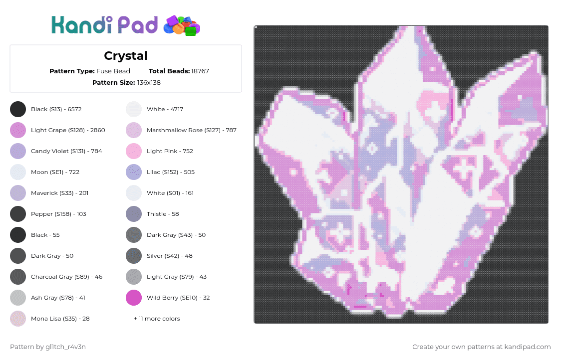 Crystal - Fuse Bead Pattern by gl1tch_r4v3n on Kandi Pad - pink