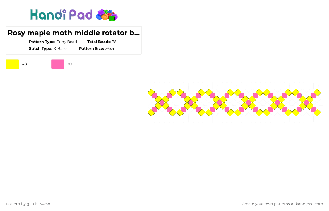 Rosy maple moth middle rotator bumpers - Pony Bead Pattern by gl1tch_r4v3n on Kandi Pad - yellow,pink