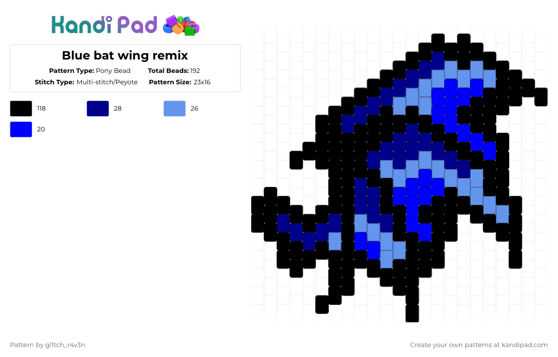 Blue bat wing remix - Pony Bead Pattern by gl1tch_r4v3n on Kandi Pad - purple,light blue