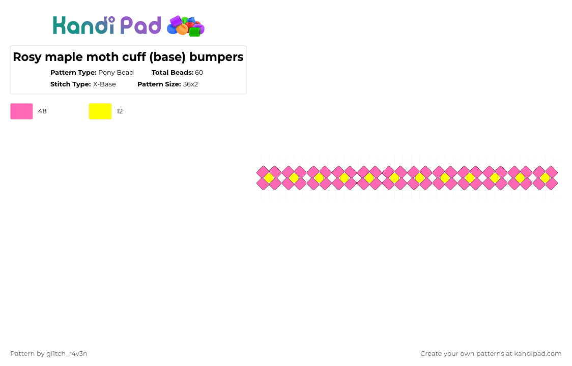 Rosy maple moth cuff (base) bumpers - Pony Bead Pattern by gl1tch_r4v3n on Kandi Pad - pink