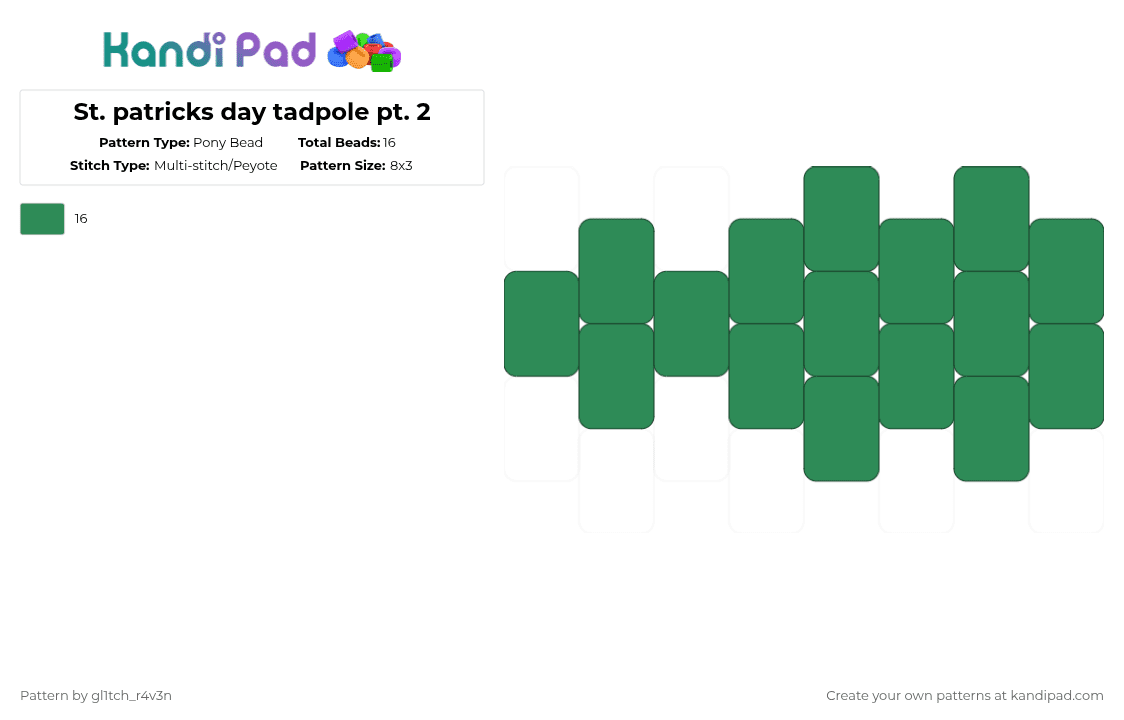 St. patricks day tadpole pt. 2 - Pony Bead Pattern by gl1tch_r4v3n on Kandi Pad - green