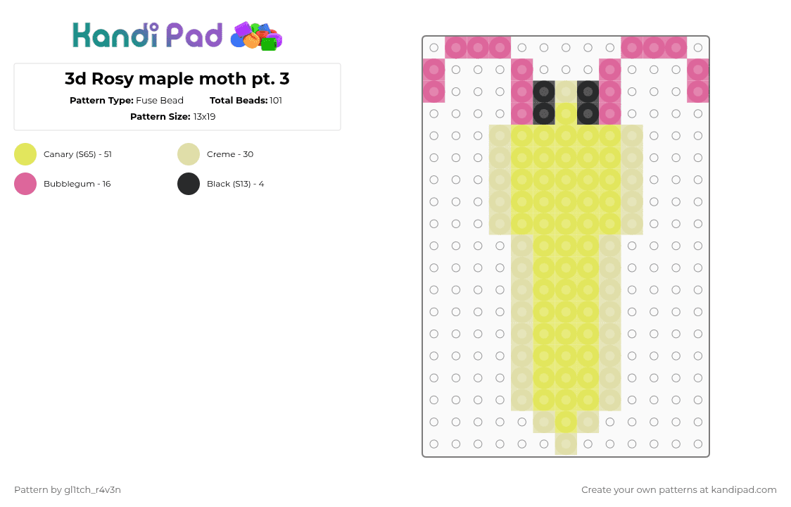 3d Rosy maple moth pt. 3 - Fuse Bead Pattern by gl1tch_r4v3n on Kandi Pad - yellow