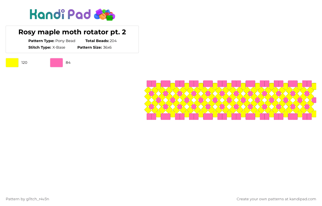 Rosy maple moth rotator pt. 2 - Pony Bead Pattern by gl1tch_r4v3n on Kandi Pad - pink,yellow