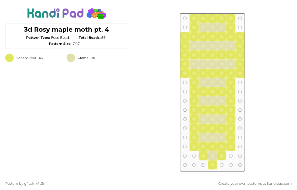 3d Rosy maple moth pt. 4 - Fuse Bead Pattern by gl1tch_r4v3n on Kandi Pad - yellow