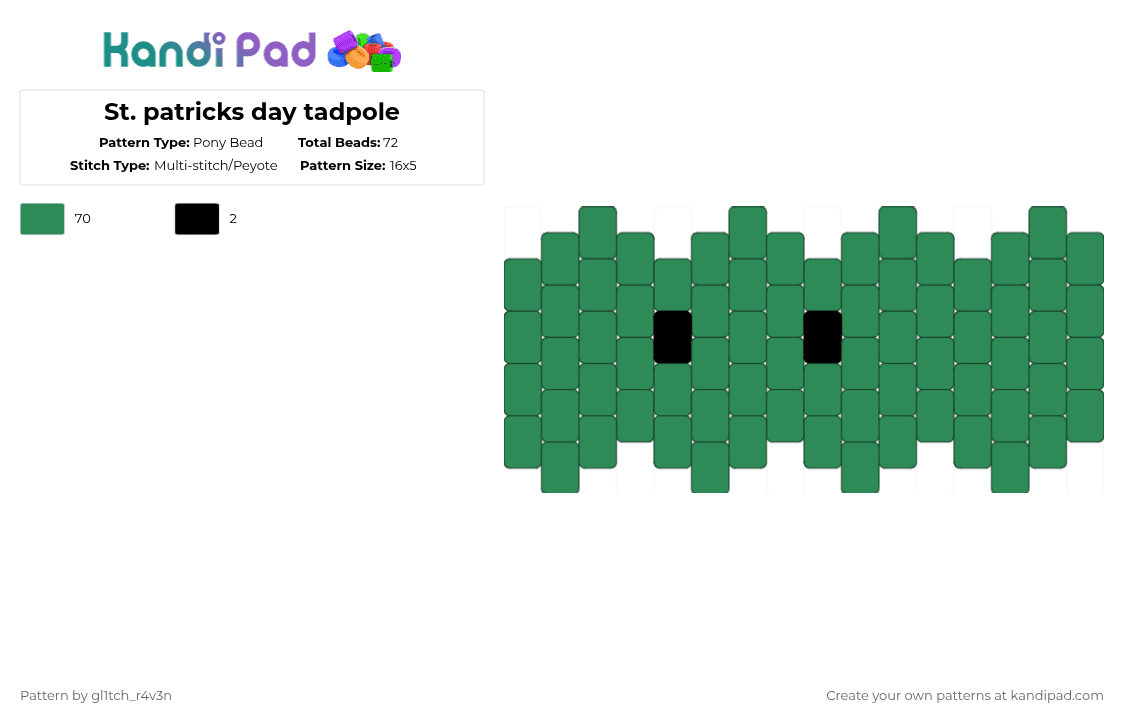 St. patricks day tadpole - Pony Bead Pattern by gl1tch_r4v3n on Kandi Pad - green,cotdstpatricksday2026