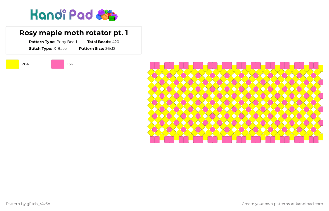 Rosy maple moth rotator pt. 1 - Pony Bead Pattern by gl1tch_r4v3n on Kandi Pad - pink,yellow