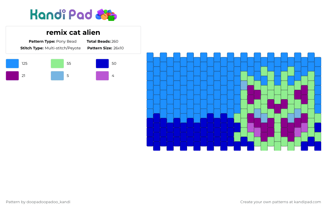 remix cat alien - Pony Bead Pattern by doopadoopadoo_kandi on Kandi Pad - light blue