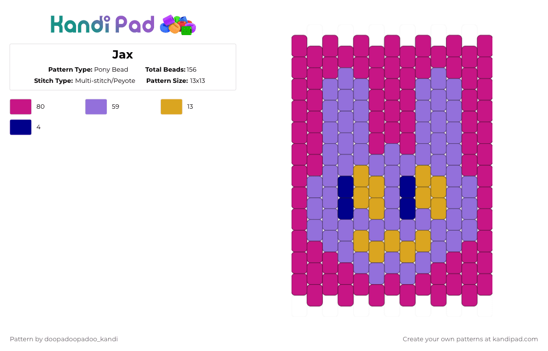 Jax - Pony Bead Pattern by doopadoopadoo_kandi on Kandi Pad - pink,purple
