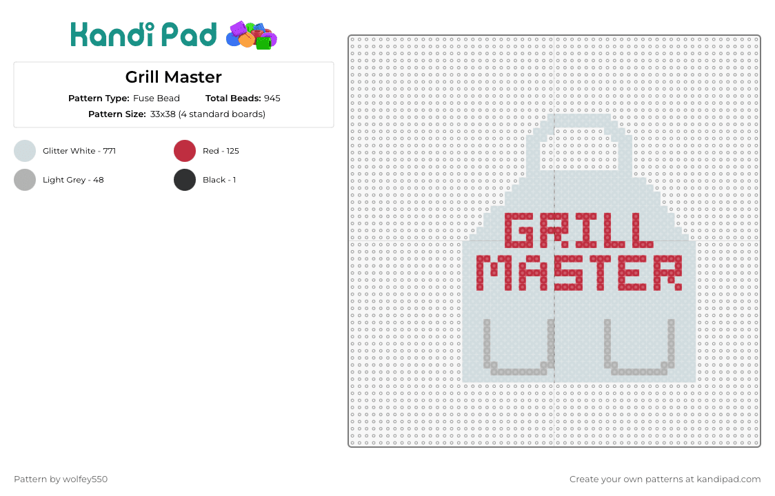 Grill Master - Fuse Bead Pattern by wolfey550 on Kandi Pad - grill master,apron,text,bbq,food,gray,red