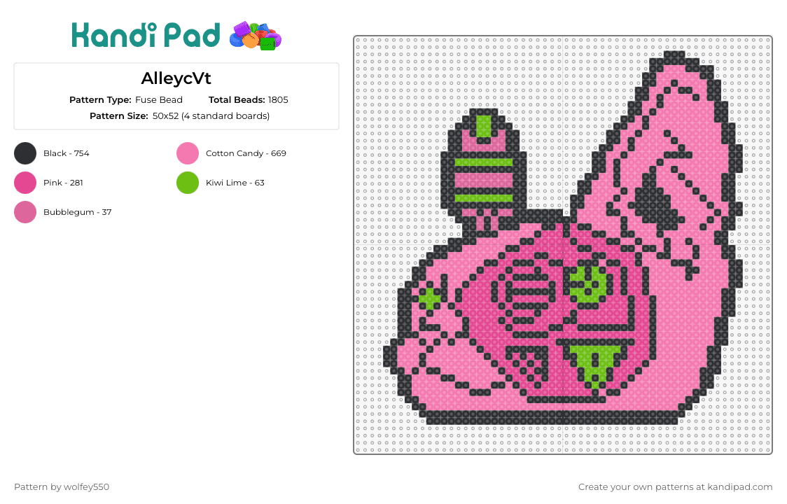 AlleycVt - Fuse Bead Pattern by wolfey550 on Kandi Pad - alleycvt,cyborg,cat,dj,edm,music,robot,pink