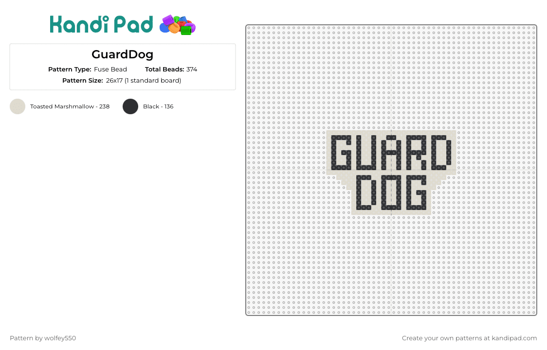 GuardDog - Fuse Bead Pattern by wolfey550 on Kandi Pad - guard dog,sign,text,black,beige