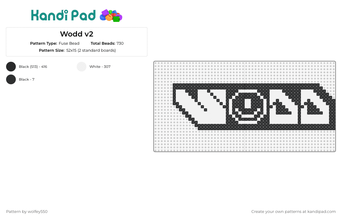 Wodd v2 - Fuse Bead Pattern by wolfey550 on Kandi Pad - wodd,logo,dj,text,edm,music,white,black