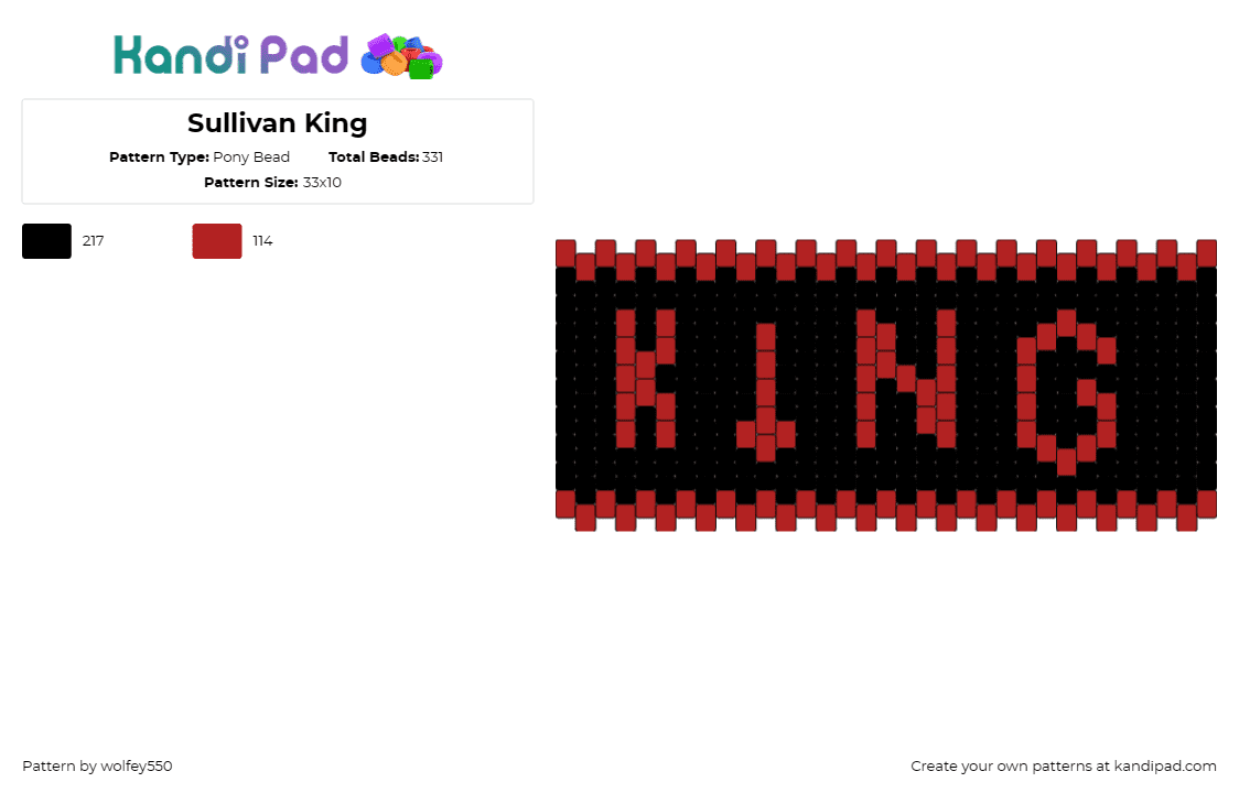 Sullivan King - Pony Bead Pattern by wolfey550 on Kandi Pad - sullivan king,dj,edm,music,cuff,bold,electrifying,presence,red,black